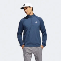 Adidas Statement 1/4 Zip Golf Sweater -FootJ Golf Club Shop Adidas AW22 Fleece Quarter Zip Pullover HT1322 SWADI313 Crew Navy Model 4