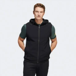 Adidas Statement Full Zip Hooded Golf Vest 11 Adidas Statement Full Zip Hooded Golf Vest -FootJ Golf Club Shop Adidas AW22 Hoodie Vest HF6566 SWADI314 L Black Model 1