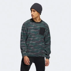 Adidas Texture Print Crew Golf Sweater 11 Adidas Texture Print Crew Golf Sweater -FootJ Golf Club Shop Adidas AW22 Texture Print Crewneck HF6523 SWADI320 Black Grey Six Shadow Green Model 1
