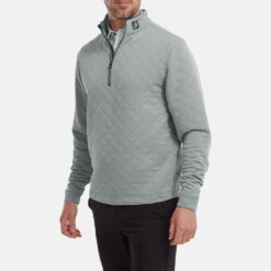 FootJoy Diamond Jacquard Chill-Out 1/4 Zip Golf Pullover -FootJ Golf Club Shop FootJoy SS22 Diamond Jacquard Chill Out 1 4 Zip Golf Sweater Grey Charcoal 88453 model 1