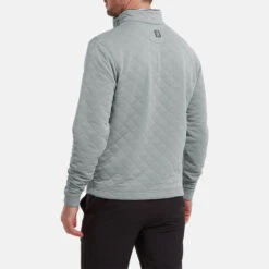 FootJoy Diamond Jacquard Chill-Out 1/4 Zip Golf Pullover -FootJ Golf Club Shop FootJoy SS22 Diamond Jacquard Chill Out 1 4 Zip Golf Sweater Grey Charcoal 88453 model 3