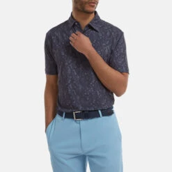 FootJoy Digital Camo FJ Print Lisle Golf Polo Shirt -FootJ Golf Club Shop FootJoy SS22 Digital Camo FJ Print Lisle Golf Polo Shirt Navy 88436 model 1