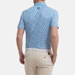 FootJoy Shadow Palm Print Pique Golf Polo Shirt -FootJ Golf Club Shop FootJoy SS22 Shadow Palm Print Pique Golf Polo Shirt Dove Grey Royal 88376 model 3
