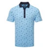 FootJoy Scattered Floral Pique Golf Polo Shirt -FootJ Golf Club Shop FootJoy SS23 Scattered Floral Pique Polo Shirt 80042 SHFOO231 S True Blue Navy Front