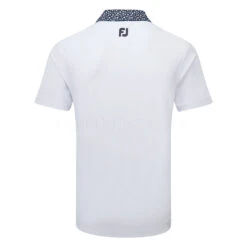 FootJoy Tossed Tulip Trim Pique Golf Polo Shirt 7 FootJoy Tossed Tulip Trim Pique Golf Polo Shirt -FootJ Golf Club Shop FootJoy SS23 Tossed Tulip Trim Pique Polo Shirt 80024 SHFOO230 S White Navy Back