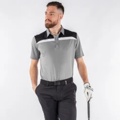 Galvin Green Mapping Golf Polo Shirt -FootJ Golf Club Shop Galvin Green AW22 Mapping Polo Shirt G136477 SHGAL578 M Sharkskin Black White Model 1