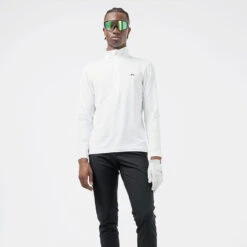 J.Lindeberg Luke 1/2 Zip Golf Sweater -FootJ Golf Club Shop J.Lindeberg SS22 Luke Half Zip Mid Layer GMJS06340 0000 Code SWLIN044 M White Black model 1