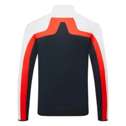 J.Lindeberg Jarvis Full Zip Golf Jacket 7 J.Lindeberg Jarvis Full Zip Golf Jacket -FootJ Golf Club Shop J.Lindeberg SS23 Jarvis Mid Layer AMJS07968 6855 SWLIN100 JL NavyWhiteFieryRed Back