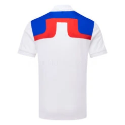 J.Lindeberg Jeff Golf Polo Shirt -FootJ Golf Club Shop J.Lindeberg SS23 Jeff Regular Fit Polo GMJT07620 0000 SHLIN181 WhiteLapis BlueFiery Red Back