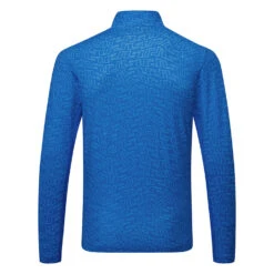 J.Lindeberg Luke Print 1/2 Zip Golf Sweater -FootJ Golf Club Shop J.Lindeberg SS23 Luke Print Half Zip Mid Layer AMJS08260 0477 SWLIN106 Lapis Outline Bridge Swirl Back