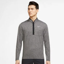Nike Dry Victory Heather 1/2 Zip Golf Sweater -FootJ Golf Club Shop Nike SS22 Victory Heather 1 2 Zip Golf Sweater Black Black White DH1261 010 SWNIK247 M Model 1