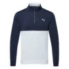 Puma Gamer Colour Block 1/4 Zip Golf Popover -FootJ Golf Club Shop PUMA SS22 Gamer Colorblock 1 4 Zip Sweater Code 532985 02 SWPUM236 M Navy Blazer Bright White Front
