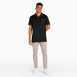 Puma Cloudspun Monarch Golf Polo Shirt 12 Puma Cloudspun Monarch Golf Polo Shirt -FootJ Golf Club Shop Puma AW22 Cloudspun Monarch Polo 530991 01 SHPUM642 Black Heather High Rise Model 2