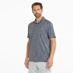 Puma AP Cloudspun King Golf Polo Shirt -FootJ Golf Club Shop Puma SS22 AP King Cloudspun Polo Shirt 535505 01 Code SHPUM631 L Navy Blazer Heathe Model 1