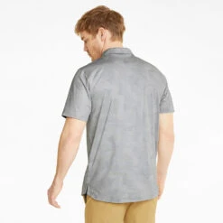 Puma Cloudspun Leaflet Golf Polo Shirt -FootJ Golf Club Shop Puma SS22 Cloudspun Leaflet Polo 535445 01 SHPUM652 Quiet Shade Heather Model 3