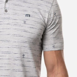 TravisMathew Draggin Anchor Golf Polo Shirt -FootJ Golf Club Shop Travis Mathew SS21 Draggin Anchor Golf Polo Shirt 1MW108 Code SHTRA052 Heather Light Grey Model 2