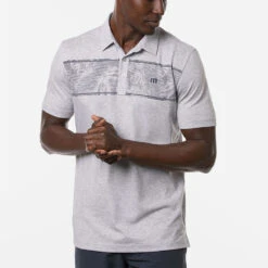TravisMathew Make Camp Golf Polo Shirt 11 TravisMathew Make Camp Golf Polo Shirt -FootJ Golf Club Shop Travis Mathew SS21 Make Camp Golf Polo Shirt 1MW145 Code SHTRA048 Heather Light Grey Model 1