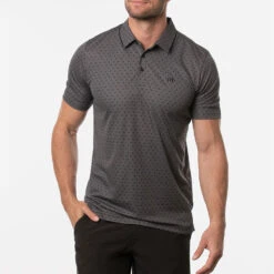 TravisMathew Two Hour Delay Golf Polo Shirt -FootJ Golf Club Shop Travis Mathew SS21 Two Hour Delay Polo Shirt 1MV108 Code SHTRA033 M Heather Dark Grey Model 1