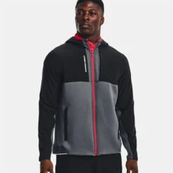 Under Armour Storm Daytona Full Zip Hoodie -FootJ Golf Club Shop Under Armour AW22 Storm Daytona Full Zip Sweater 1373412 012 SWUND184 Pitch Gray Black Reflective Model 1
