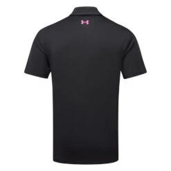 Under Armour Playoff 3.0 Low Round Stripe Golf Polo Shirt -FootJ Golf Club Shop Under Armour SS23 Playoff 3.0 Low Round Stripe Polo Shirt 1378676 003 SHUND322 L BlackJet GreyRebel Pink Back
