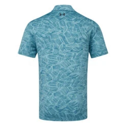 Under Armour Playoff 3.0 Palm Sketch Stripe Golf Polo Shirt -FootJ Golf Club Shop Under Armour SS23 Playoff 3.0 Palm Sketch Polo Shirt 1378677 400 SHUND328 S Still Water Static Blue Black Back