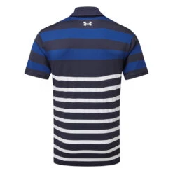 Under Armour Playoff 3.0 Rugby YD Golf Polo Shirt -FootJ Golf Club Shop Under Armour SS23 Playoff 3.0 Rugby YD Stripe Polo Shirt 1378676 411 SHUND320 S Midnight Navy Blue Mirage White Back